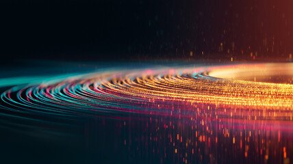 Aufkleber - dynamic low camera angle captures glowing fiber optic cables, creating vibrant and futuristic scene with colorful light trails and sense of motion