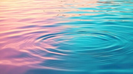 Poster - Serene water surface with gentle ripples reflecting pastel colors of sunset, creating a tranquil natural scene.
