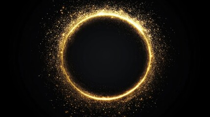 Poster - Stunning golden circular shape with sparkling particles on a dark background, perfect for abstract visuals.
