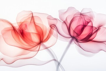 Aufkleber - A clean line art depiction of two intertwined roses, drawn with soft gradients in pink and red tones on a white background