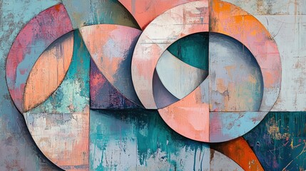 Poster - A captivating abstract composition featuring soft pastel-colored shapes, including circles and squares, blending together to create a soothing visual experience
