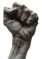 Poster - hand sculpted from clay with rough texture is shown isolated, capturing sense of strength and resilience. detailed craftsmanship highlights intricate lines and cracks in clay
