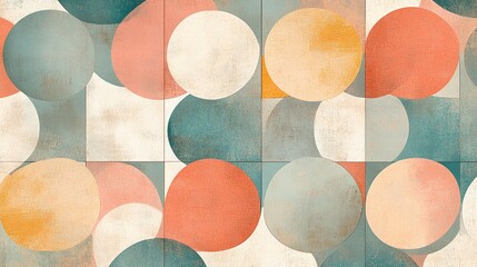 Poster - A charming abstract pattern created with soft pastel-colored circles and squares, layered artistically for a playful yet soothing visual effect