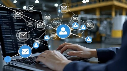 Poster - Focused on a professional engaging in digital communication, emphasizing the connection between technology and networking