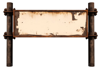 Poster - rustic, weathered metal sign with space for text, isolated on transparency background, evokes vintage feel. sign aged appearance adds character and charm, making it ideal for creative projects