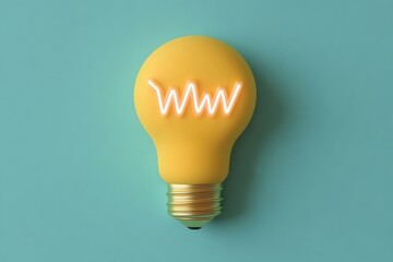 Poster - a yellow light bulb with a glowing 'www' symbol on a teal background, representing creativity and on