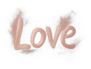 Aufkleber - word Love is artistically written in shimmering rose gold brush patterns against transparency background, creating striking and elegant visual effect