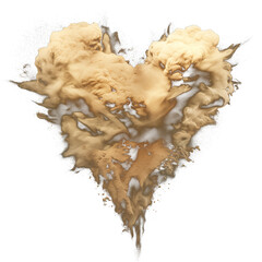 Poster - heart shaped cloud of sand and beige dust explodes against transparency background, creating dynamic and soft natural texture