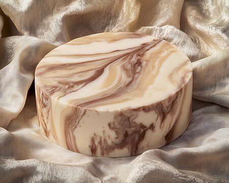 A charming marble cake with contrasting colors isolated on a textured fabric background