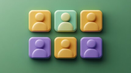 Poster - Colorful user icons arranged on a green background representing community and social interaction.