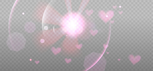 pink abstract bokeh hearts overlay design. romantic valentines holiday photo sparkle decoration. vec