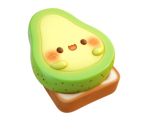 Poster - Cute cartoon avocado toast with smiling face, isolated on transparency background, showcasing playful and cheerful design. Perfect for food themed illustrations and playful decor