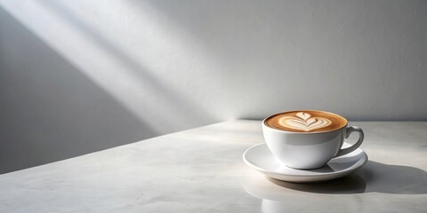 Canvas Print - Aromatic Latte Art in Sunlit Setting on a Clean Surface