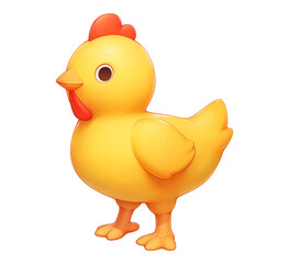 Poster - cute 3D cartoon chicken with bright yellow body and red comb stands isolated on transparency background, showcasing playful and cheerful expression
