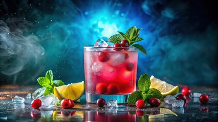 Poster - Refreshing Cranberry Lime Mint Cocktail with Ice Cubes