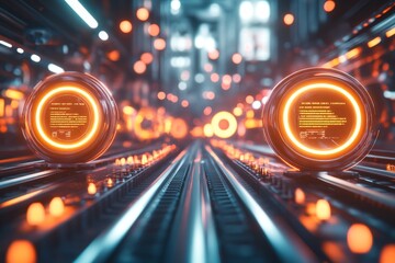 Poster - A futuristic VIP pass glowing with neon lights and holographic details, floating mid-air in a sleek, high-tech environment
