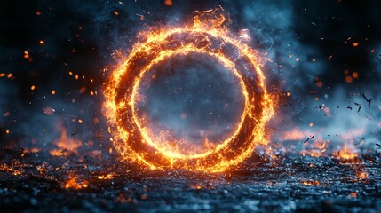 Poster - A dynamic blue circular energy pattern over a dark background, indicating motion and fluid movement