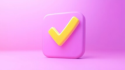 Poster - A vibrant pink checkmark icon representing approval, success, and positive feedback on a soft background.