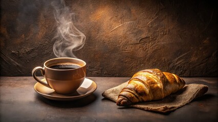 Poster - Aromatic Coffee and Flaky Croissant A Delightful Morning