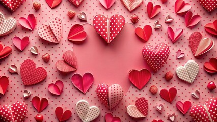 Aufkleber - Romantic Valentine's Day Background with Many Red and Pink Hearts