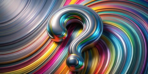 Poster - A lustrous metallic question mark rests on a vibrant swirl of rainbow hues