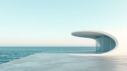 Poster - A 3D depiction of sleek, modern futuristic concrete architecture that includes a car park and an unoccupied plaza area