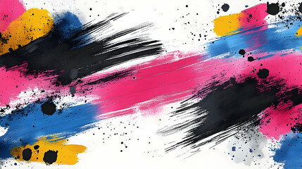 Poster - Dynamic Abstract Brushstrokes in Vibrant Pink, Blue, Black and Yellow