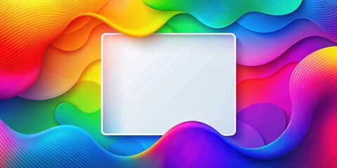 Fototapete - Vibrant Rainbow Wave Abstract Background with Blank Square for Text or Logo