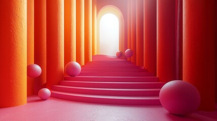 Poster - A captivating arrangement of 3D cones, cylinders, and spheres in vibrant colors, floating against a light background