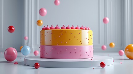 Poster - a vibrant, abstract 3d design showcasing colorful shapes and floating elements set against a soft ba