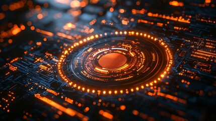 Poster - high-tech circular elements in a shiny metallic 3d rendering