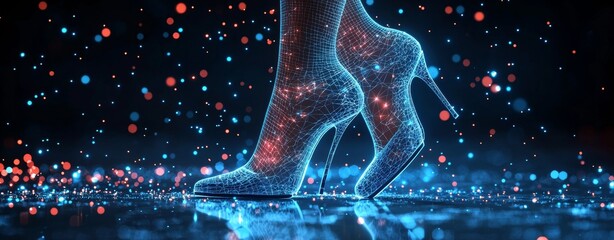 Poster - a woman's journey through a pixelated universe in futuristic digital form