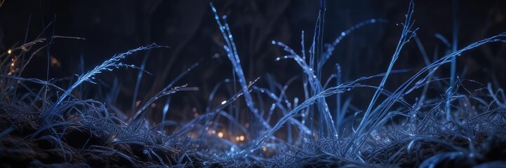 An array of illuminated blue fibers create a dreamy and captivating ambiance, technology, bokeh