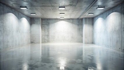 Poster - empty industrial space with polished concrete floor and recessed lighting