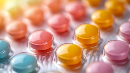 Wall Mural - Colorful Pills in Blister Pack: A Close-Up View of Medication