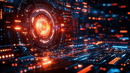 Poster - circular digital pattern with vibrant colorful lights