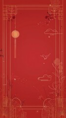 Wall Mural - Minimalist Chinese New Year Border Design Featuring Lush Floral Elements and Lanterns Perfect for Celebratory Designs and Festive Occasions