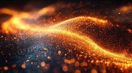 Poster - A close-up view of abstract digital art with dynamic orange wave patterns, showcased in a futuristic environment