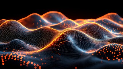 Poster - Dynamic orange wave patterns of abstract digital art in a futuristic setting, viewed from a close-up angle