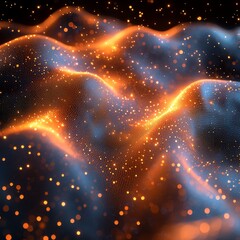 Poster - From a futuristic perspective, dynamic sci-fi holographic waves constitute an abstract digital landscape within a dark environment