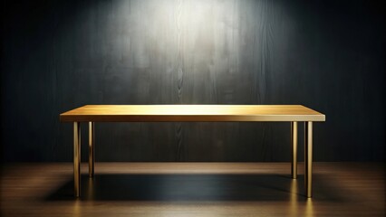 Poster - Empty golden table against dark wood background, perfect for product display or presentation