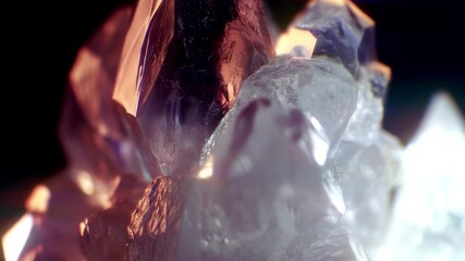 Aufkleber - Translucent crystals with smooth facets shimmer with soft blues and warm oranges that move fluidly. Light and shadow change dynamically against the dark background