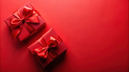 Aufkleber - Two Red Gift Boxes with Satin Ribbons on Red Background