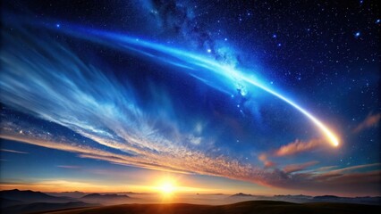 Wall Mural - celestial event a comet's fiery trail across a starry night sky at sunrise over rolling hills