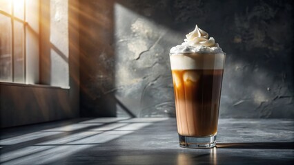 Poster - Sunlit Iced Coffee Drink with Whipped Cream in Tall Glass