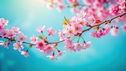 Aufkleber - Delicate pink blossoms on a branch against a vibrant blue sky, a stunning display of springtime beauty