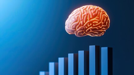 Poster - A futuristic image showing a glowing brain above ascending bar graphs, symbolizing intelligence, growth, and data-driven insights.