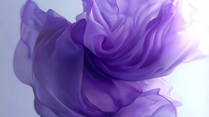 Leinwandbilder - Three-dimensional abstract animation with soft, wavy shapes of transparent fabric in shades of purple and lavender. Contemporary style with dynamic motion