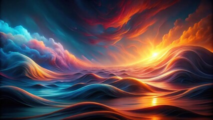 Poster - Surreal Seascape Dreamlike Waves at Sunset with Vibrant Colors and Heavenly Clouds