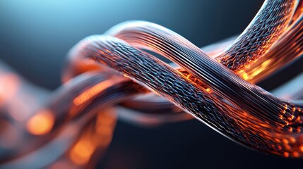 Poster - Tangled glowing wires twisting and intertwining digital art abstract environment close-up view visual concept
